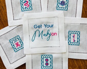 Chic Mahjong Embroidered Cocktail Napkins