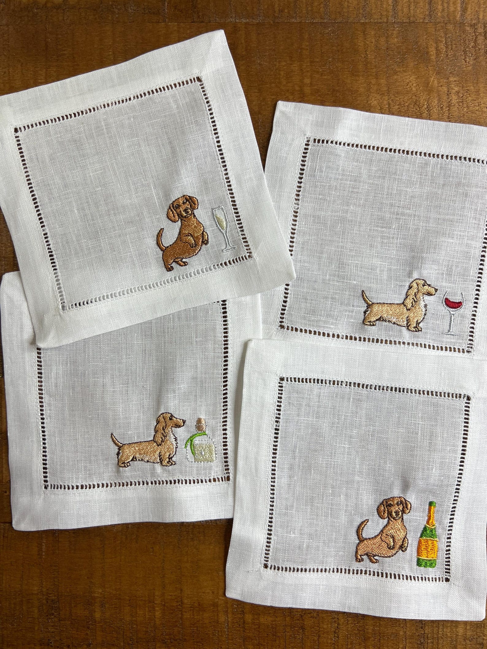 The Tipsy Dog - Dachshund Embroidered Napkins - See Notes for Specifics