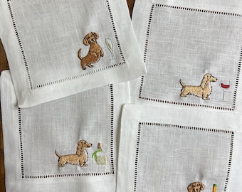 The Tipsy Dog - Dachshund Embroidered Napkins