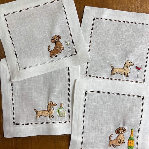The Tipsy Dog - Dachshund Embroidered Napkins
