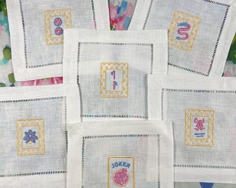 Mahjong Embroidered Cocktail Napkins
