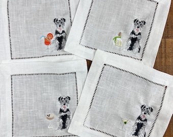 The Tipsy Dog - Schnauzer Embroidered Cocktail Napkins