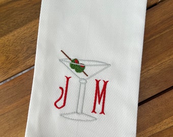 Martini Monogram Embroidered Hand/ Tea Towel