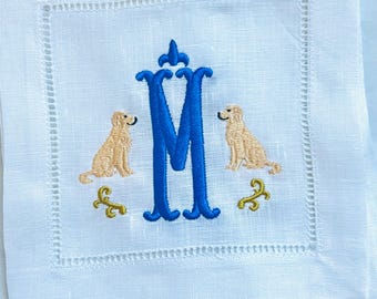 Regal Golden Retriever Monogrammed Cocktail Napkins