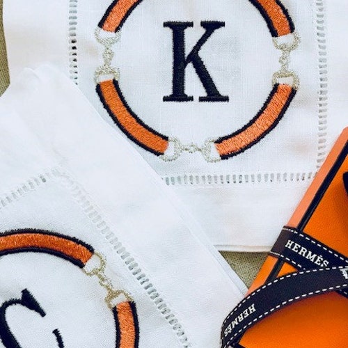 Monogrammed Linen Cotton Cocktail Napkins Embroidered Etsy