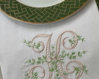 Petite Rose Monogrammed Dinner Napkins