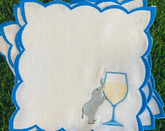 Tovaglioli da cocktail ricamati "L'elefante ubriaco" - Un piccolo baule