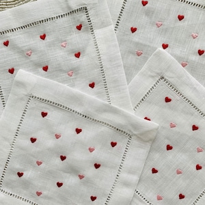 Scattered Heart Embroidered Cocktail Napkins