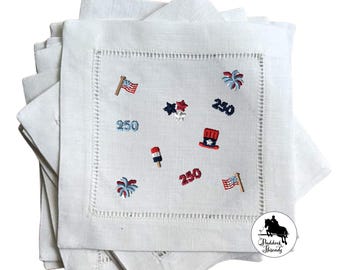 Fourth of July Confetti Embroidered Cocktail Napkins
