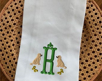 Strofinaccio da cucina con monogramma di un Golden Retriever regale.