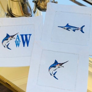 Marlin Embroidered Cocktail Napkins
