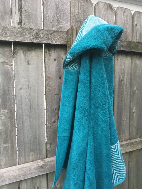 Teal Blue w/Chevron Stripes Hooded Towel Bath Beach Pool | Etsy