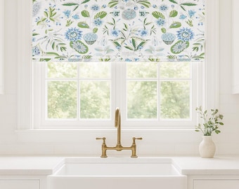 Schumacher Roman shade Roca Redondo roman shade green and white blue window shade bedroom roman blinds window floral roman shades blinds