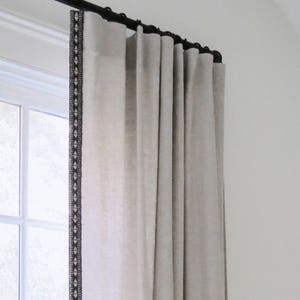 Linen curtains with trim beige linen tan linen dark gray trim tape boho curtains bedroom curtains natural linen curtains border ribbon trim