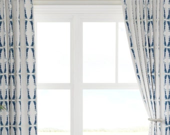 NAVY curtains dark blue and white drapes navy ikat curtains navy ikat drapes navy white window treatments dining room curtains