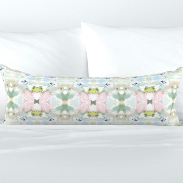 Pink green blue pillow mist blue chartreuse accent pillow chinoiserie pastel design pillow greens pinks aqua lumbar pillow 18x18 20x20 soft