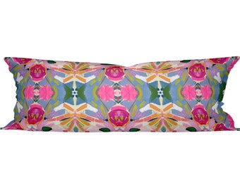 Pink green pillow accent boho girls dorm punch pink painterly kaleidoscope soft custom sizes lumbar bolster Springtime in Texas