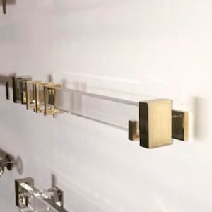 Lucite Curtain Rod CUSTOM CUT Brass Gold Curtain Rectangle Acrylic Curtain Rod gold curtain rod clear curtain lucite rod