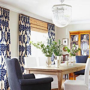 IMMEDIATE SHIP Blue IKAT curtains blue ivory curtains Duralee kilim drapes curtains curtain panel dining extra long blue navy ikat curtain