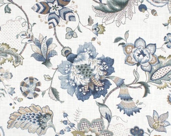 Jacobean Curtains White Blue Curtains Floral Curtains Jacquard Etsy