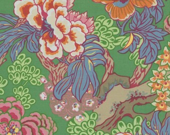THIBAUT Honshu Green fabric 1 yard jumbo floral Anna French Navy colorway thibaut fabric by the yard remnant green floral