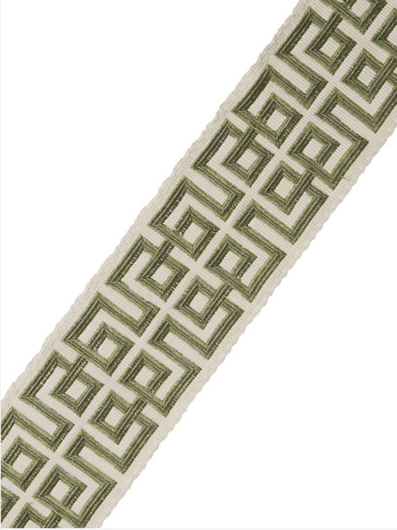 Curtains With Greek Key Trim Tape Curtains Green Trim Curtains Etsy