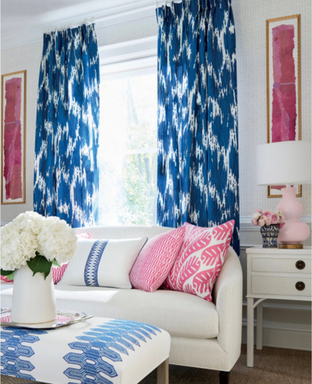 Navy White Curtains Living Room Statement Curtains Pop of Color Thibaut ...