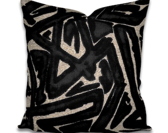 IMMEDIATE SHIP Cut velvet S Harris Depiction Black Onyx one or both sides abstract warm soft velvet luxury graphic pillow charcoal black