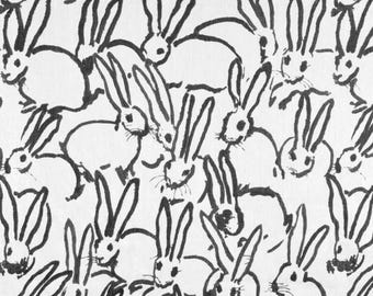 LEE JOFA Hutch fabric 1.33 yds BLACK bunny fabric by the yard remnant cream black fabric kravet Hunt Slonem fabric painted bunnies