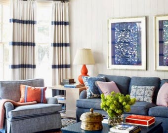 Gestreifte Vorhänge blau weiß Leinen Gardinen Drapes Drapery Navy Gardinen Custom Designer Gardinen Panel extra lang blau navy breite Vorhänge
