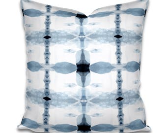 Navy and Light Blue and White Pillow Subtle Cotton or Belgian Linen Throw Accent Pillow Lumbar Long Watercolor Soft designer bohemian