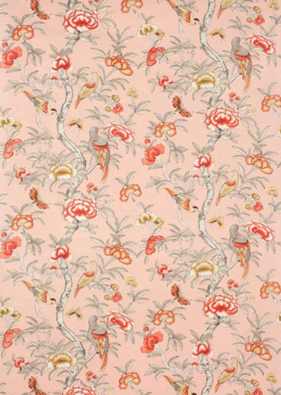 Pink Chinoiserie Curtains Pink Jacobean Curtains Thibaut Etsy