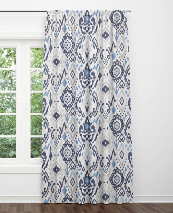 Blue Ikat Curtains Blue Grey Curtains Dining Room Curtains Etsy