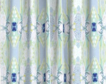 Girls Shower curtain blue green Spring blue custom custom fabric shower curtain long 84 96 108 painterly shower curtain aqua shower curtain