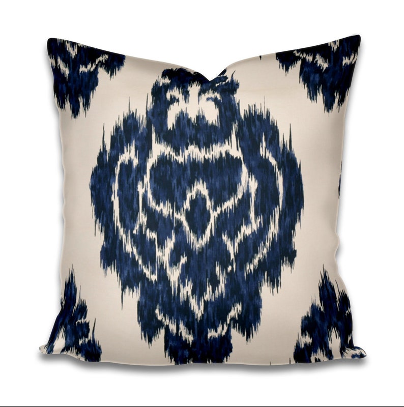 IMMEDIATE SHIP Navy Ikat pillow navy ivory pillow blue and cream pillow large print ikat pillow 24x24 22x22 20x20 accent pillow navy dark image 1