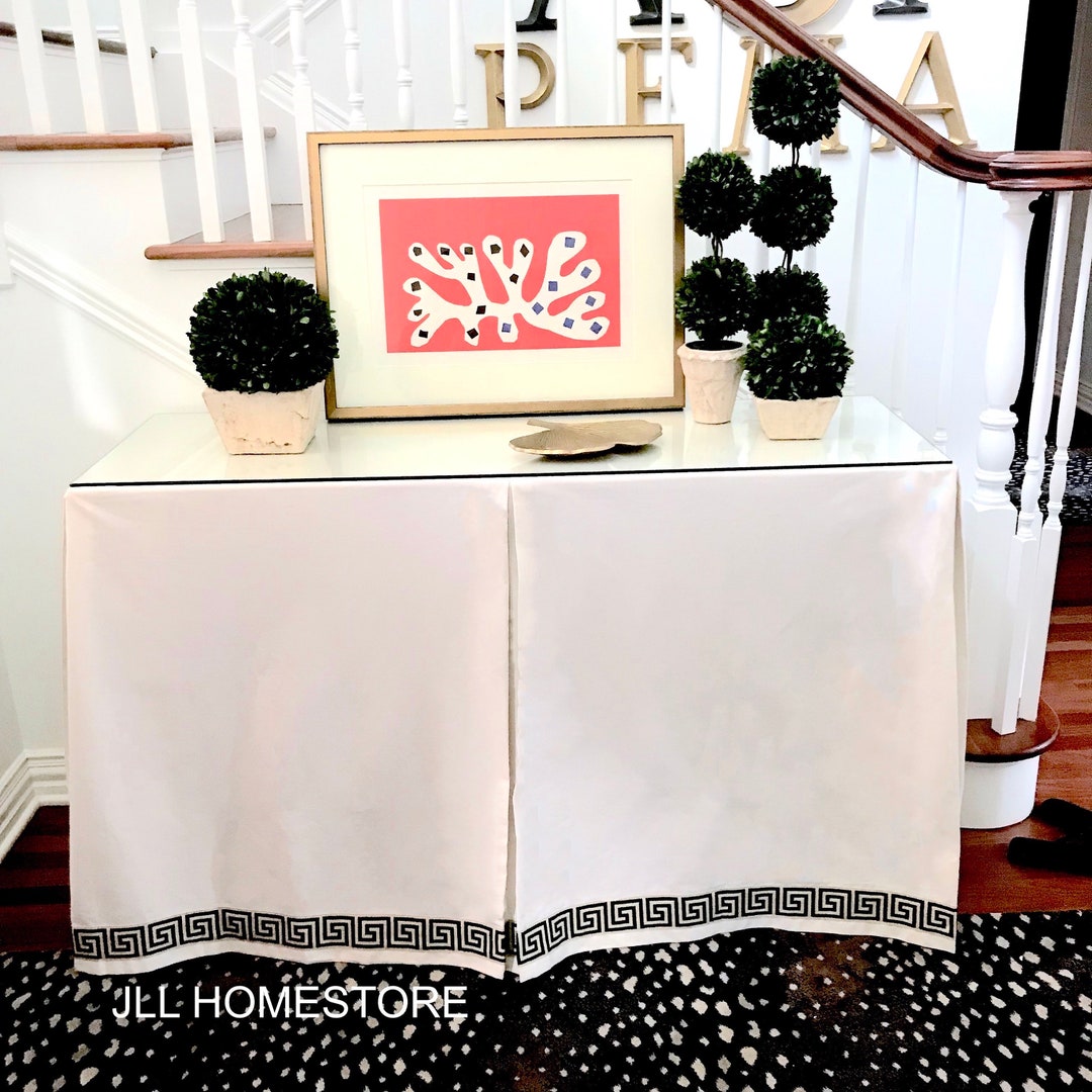 Console Table Skirt With Greek Key Trim Rectangle Table Etsy