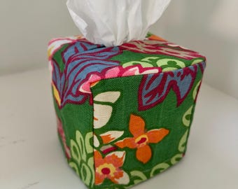 Honshu Green Tissue Box Cover Thibaut accessory gift chinoiserie decorative tissue box holder skirted cover asian garden scene