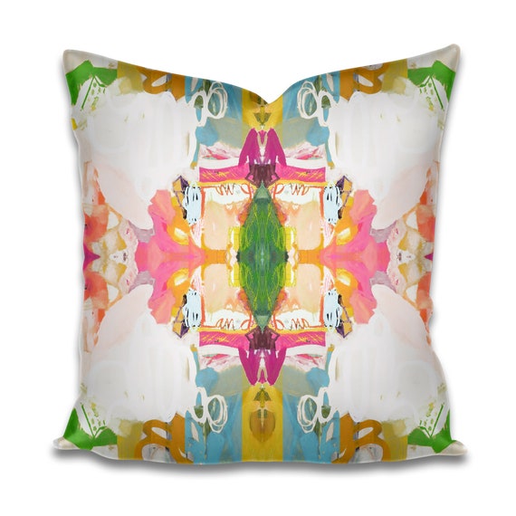 Palm Springs Pink Blue Yellow Pillow Citron Accent Pillow Art Deco