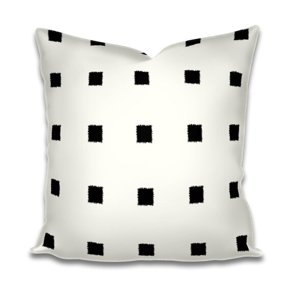 Black Squares On Ivory Linen Throw Pillow Cream Black And Etsy