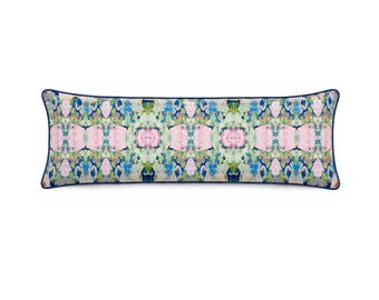 NEW "SOPHIE" Watercolor Floral Lumbar Pillow Cover , Blue Pink Decorative Throw Pillow, Dorm Room Decor, Preppy Bedding Accent, Cottagecore