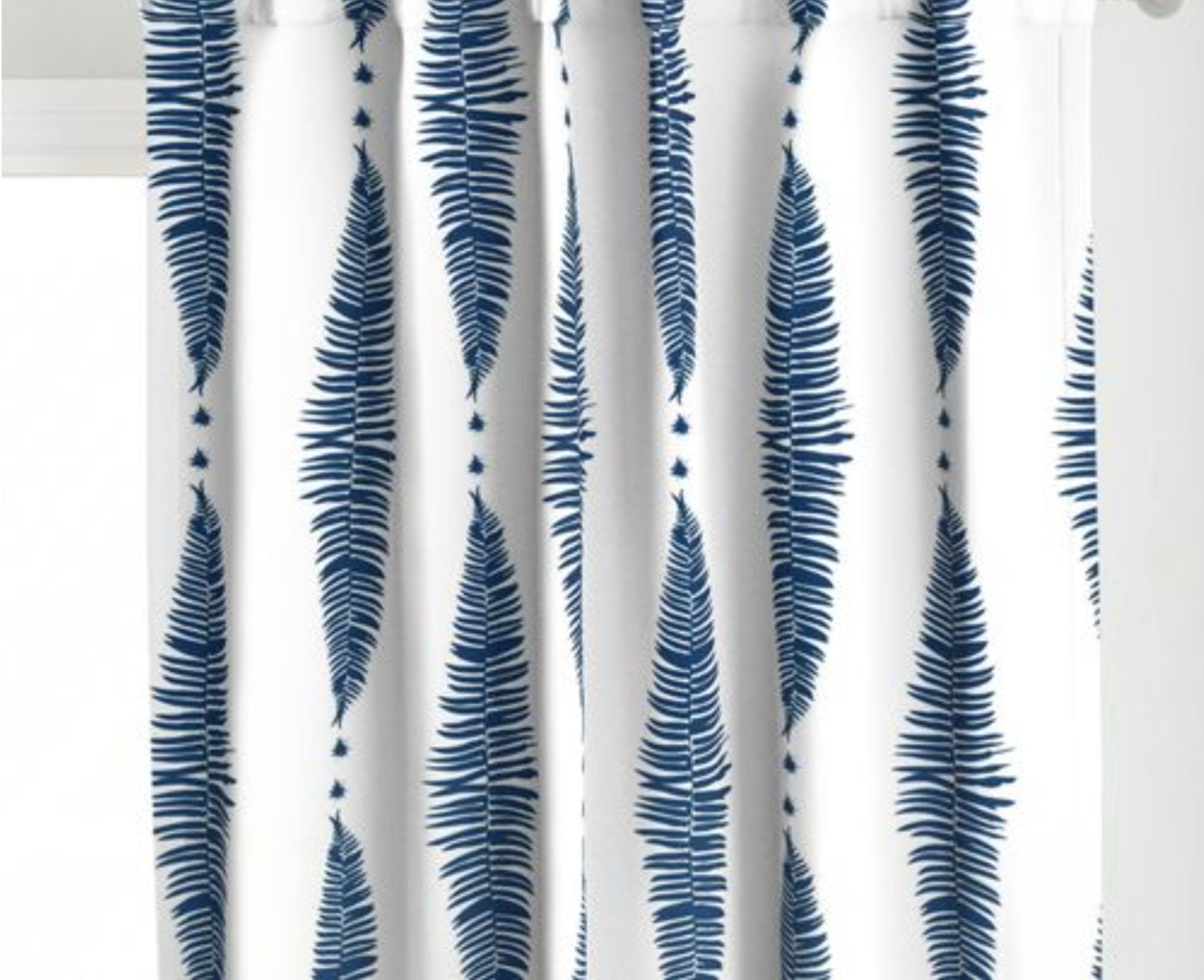 Navy Blue White Leaf Pattern Drapes Blackout Curtains for Sale