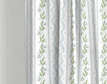 Tenda da doccia per ragazze, motivo floreale a righe, verde nebbia blu, tenda da doccia in tessuto personalizzata, lunga 84 96 108, tenda da doccia pittorica, acquamarina