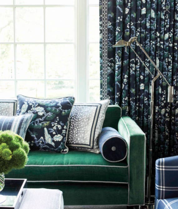Blue Chinoiserie Curtains Navy Oriental Curtains Asian Etsy