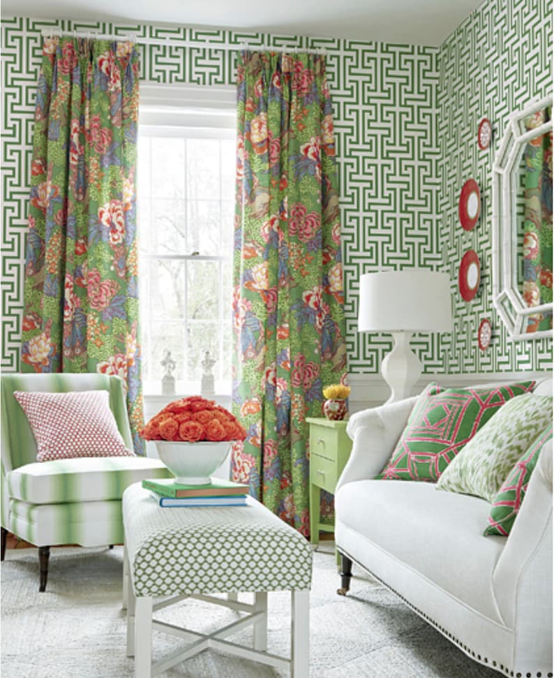 Blue Beige Curtains THIBAUT curtains blues curtain panels Etsy