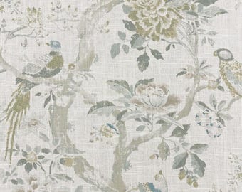 Living Room Drapes Green Ivory drapes bird fabric Red orange Ivory Bird Floral Heritage Vintage curtains offwhite green grey dining curtain