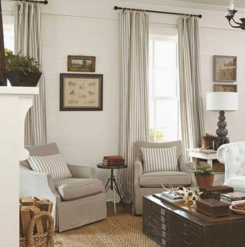 Modern Farmhouse Curtains Tan Stripe Cottage Chic Image 0