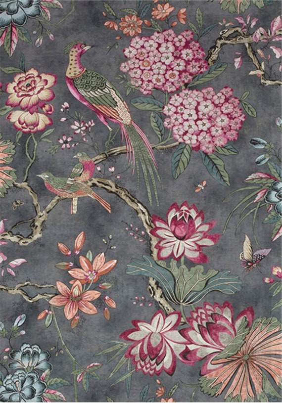 Dark Gray And Pink Curtains Thibaut Curtains Custom Curtain Etsy