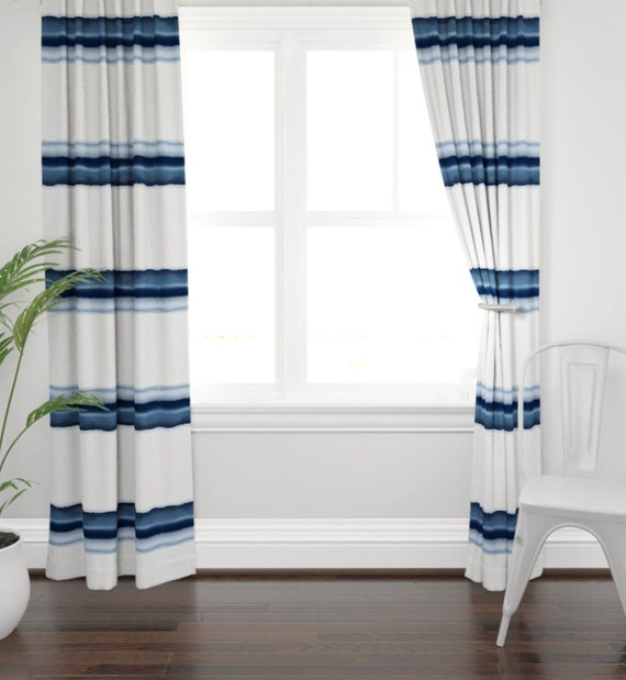 blue striped curtains blackout