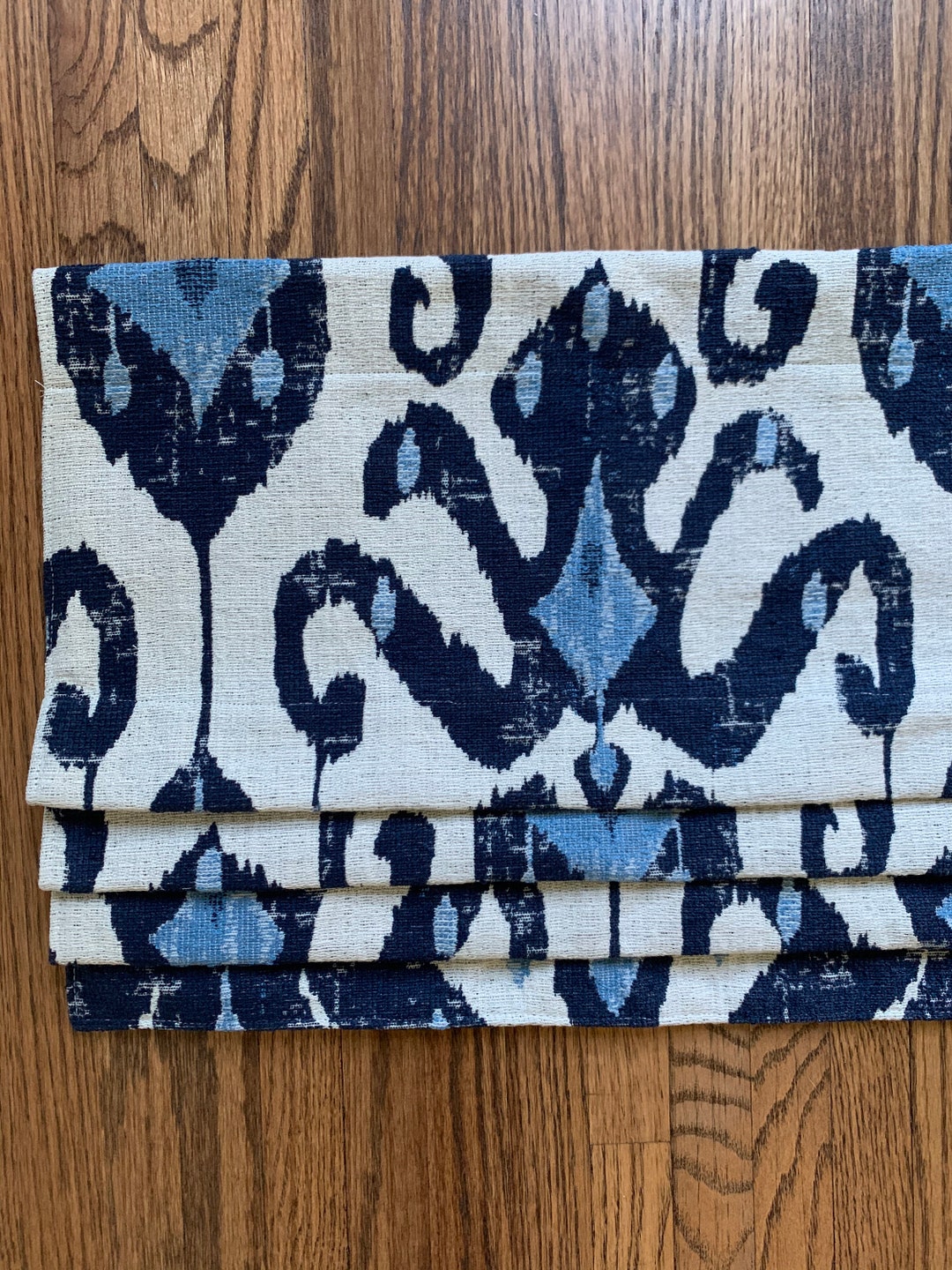 Faux Roman Shades Blue Ikat QUICK SHIP Faux Roman Shade Blue Kitchen Valance Flat Valence Blue