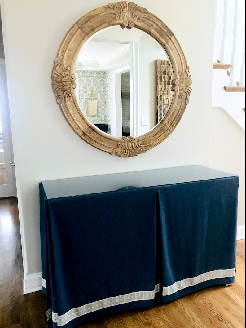 Console Table Skirt Navy With Trimmed Bottom Rectangle Table Console ...